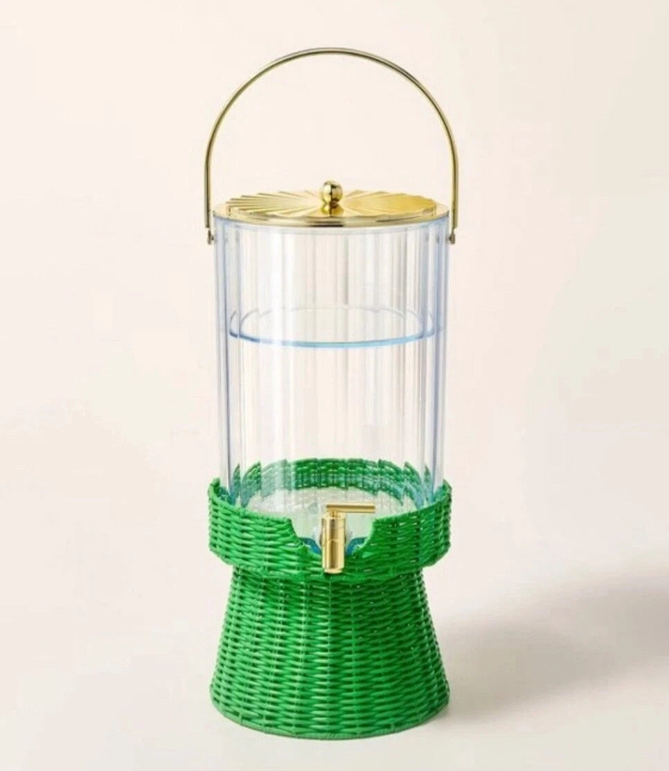 🔴 Acrylic Beverage Dispenser with Woven Stand Green 💚 kate spade new york SHOWROOM ITEM