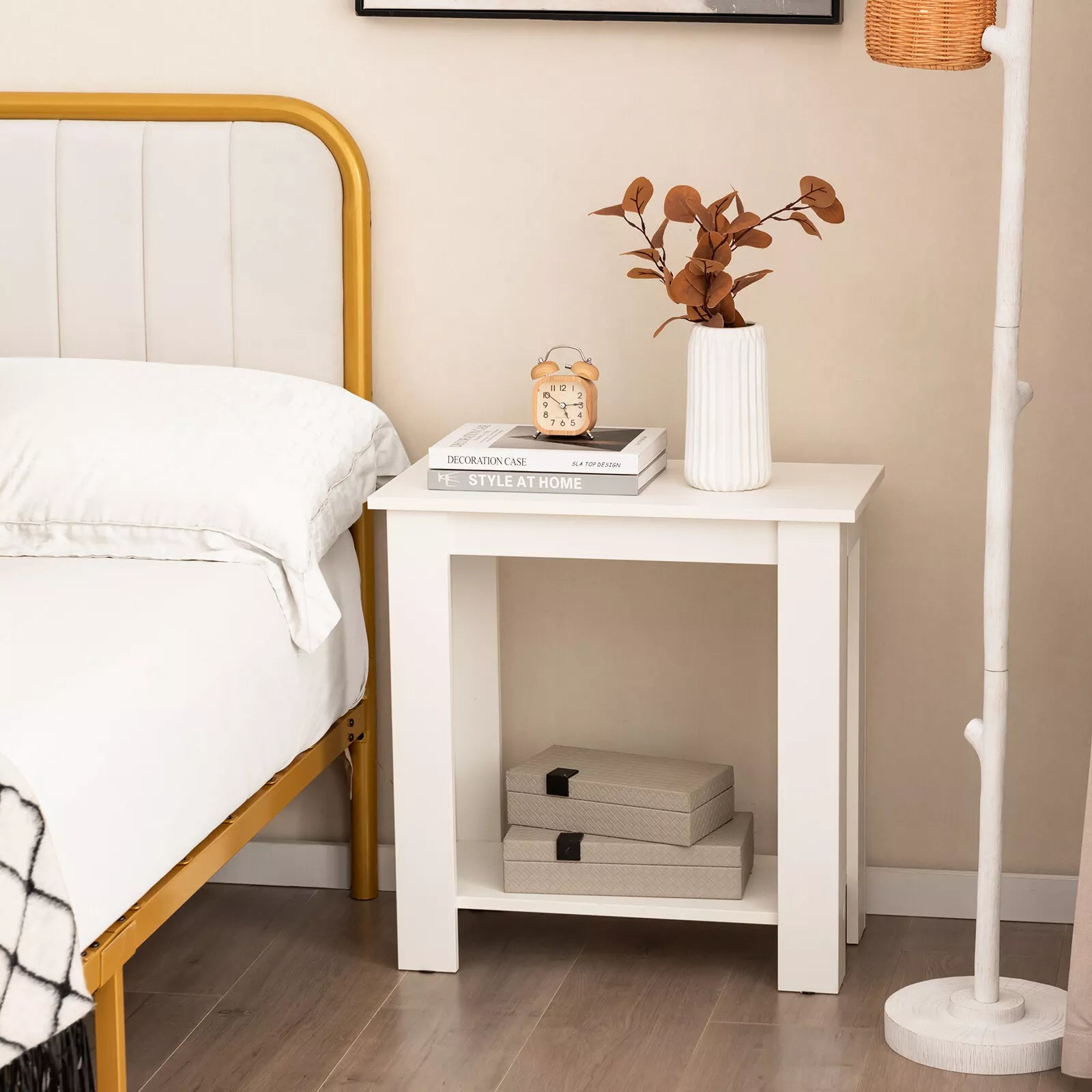2-Tier End Table Modern Sofa Bedside Table Compact Nightstand w/Storage Shelf