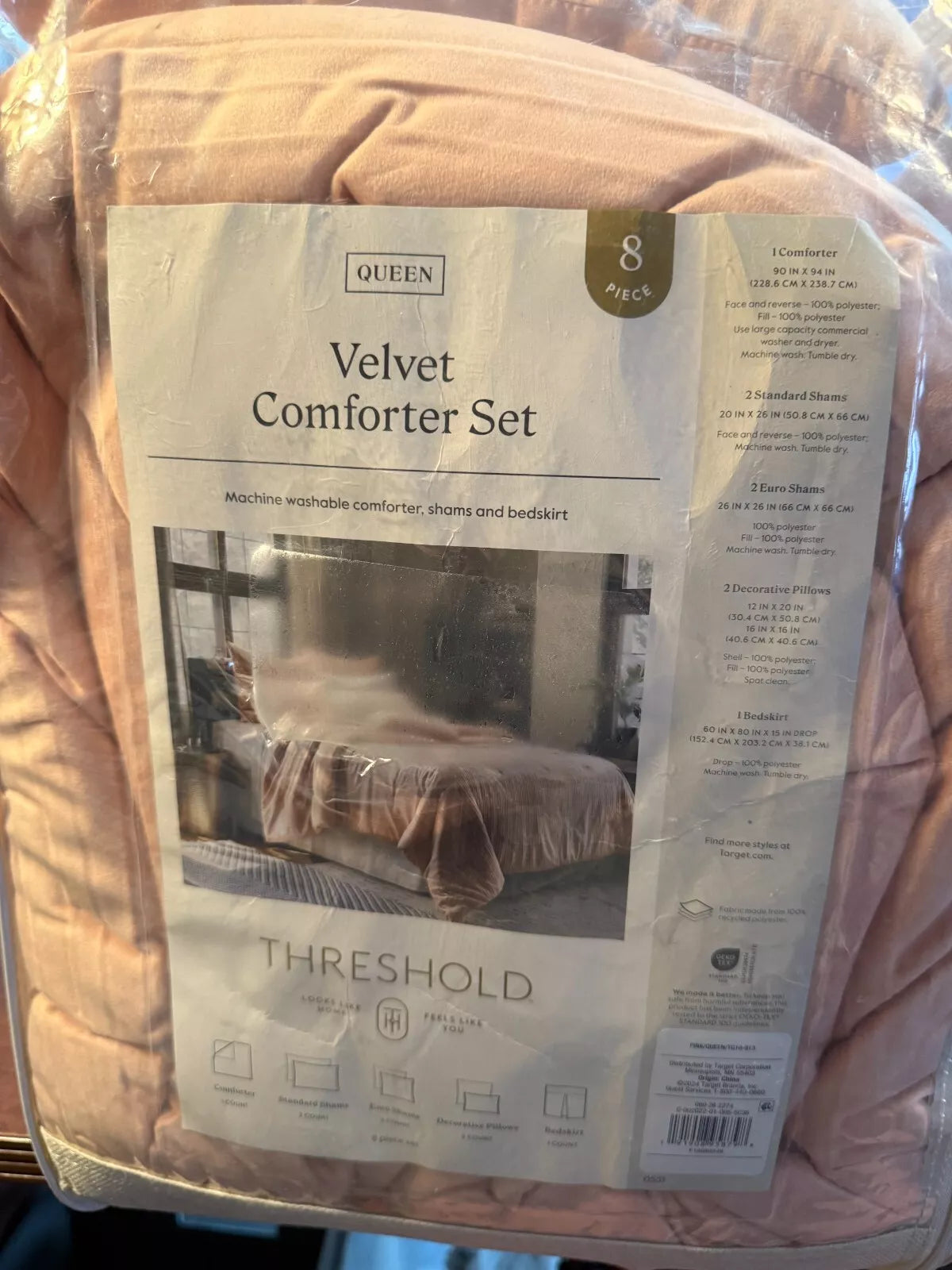 8pc Queen Luxe Velvet Comforter Set - Salmon Pink
