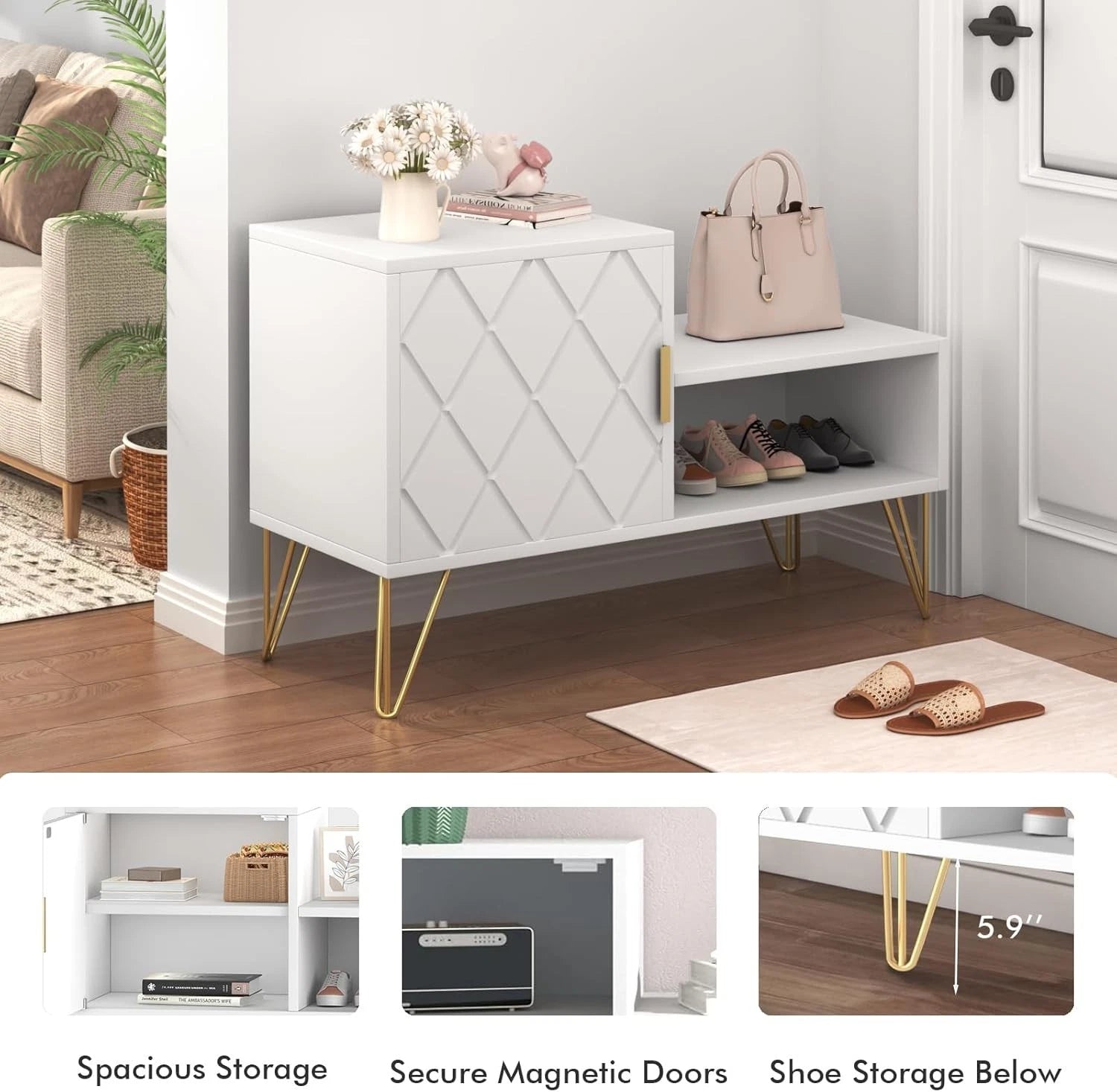 Entryway Shoe Bench, Storage Bench, White