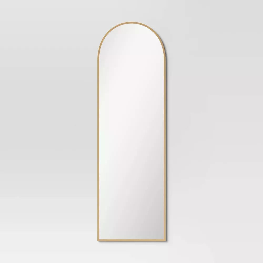 20" x 65" Arched Top Metal Leaner Mirror Brass SHOWROOM ITEM