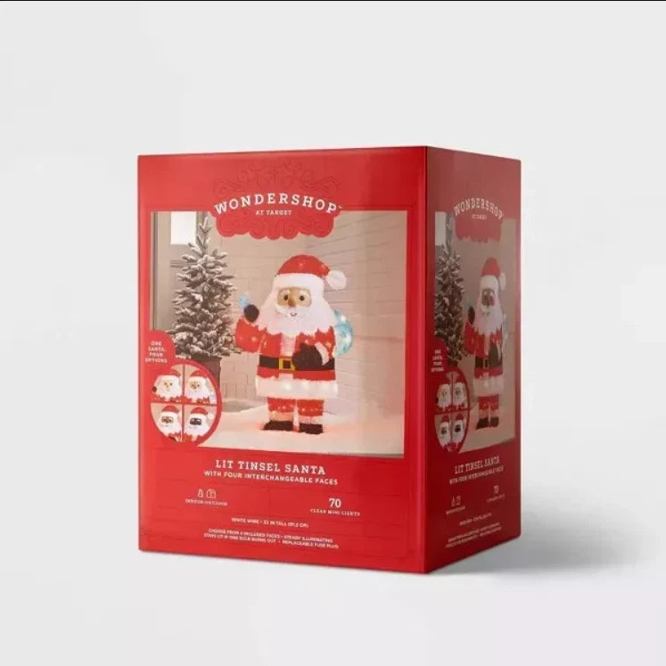 Lit Tinsel Santa w/ 4 Interchangeable Faces final cut