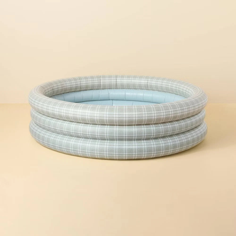 Layered Plaid Inflatable Kiddie Pool Green/Blue