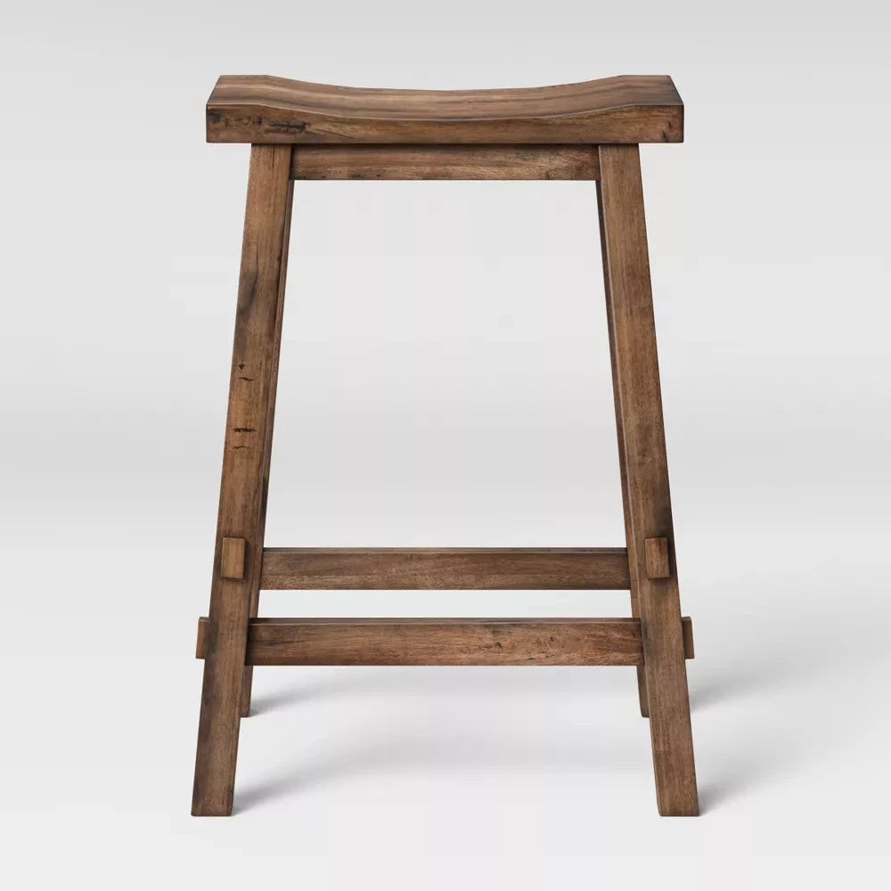 Backless Saddle Counter Stool Bar Distressed Wood Brown