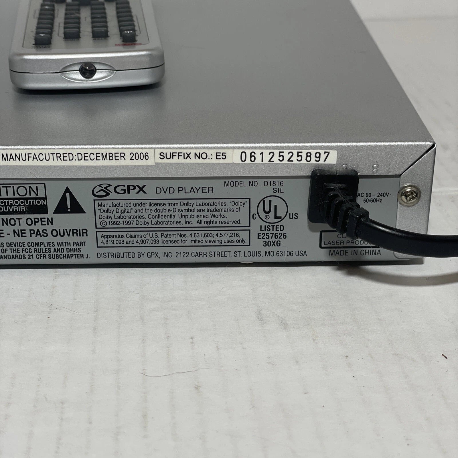 VINTAGE RETRO GPX DVD Player, AV Cables