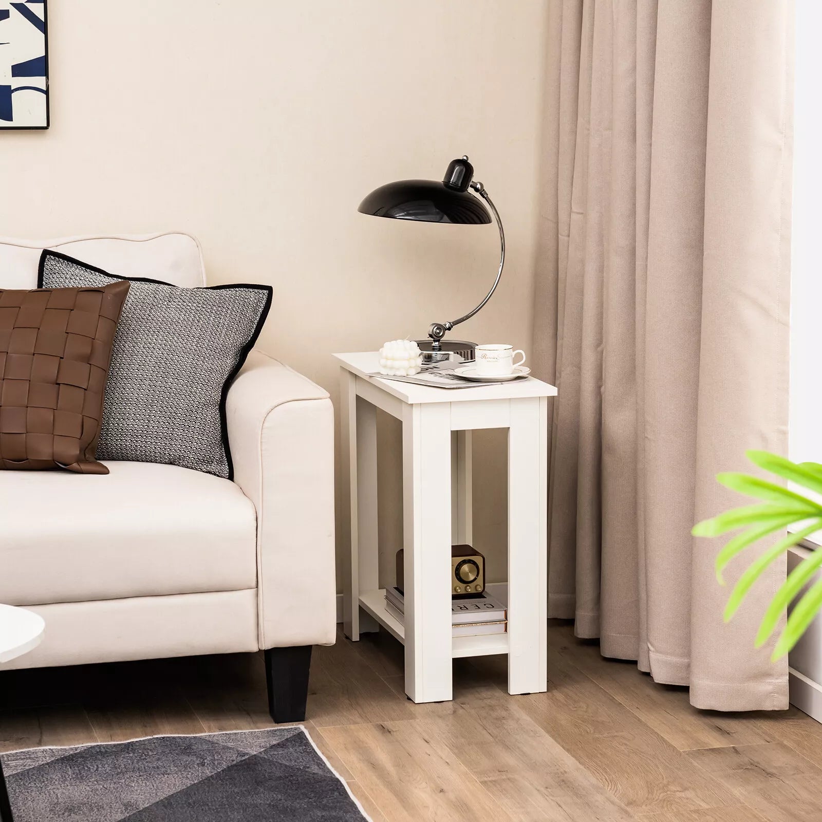 2-Tier End Table Modern Sofa Bedside Table Compact Nightstand w/Storage Shelf