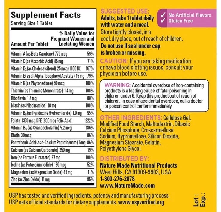 Nature Made Prenatal Folic Acid Multivitamin 50 Ct, Final Cut