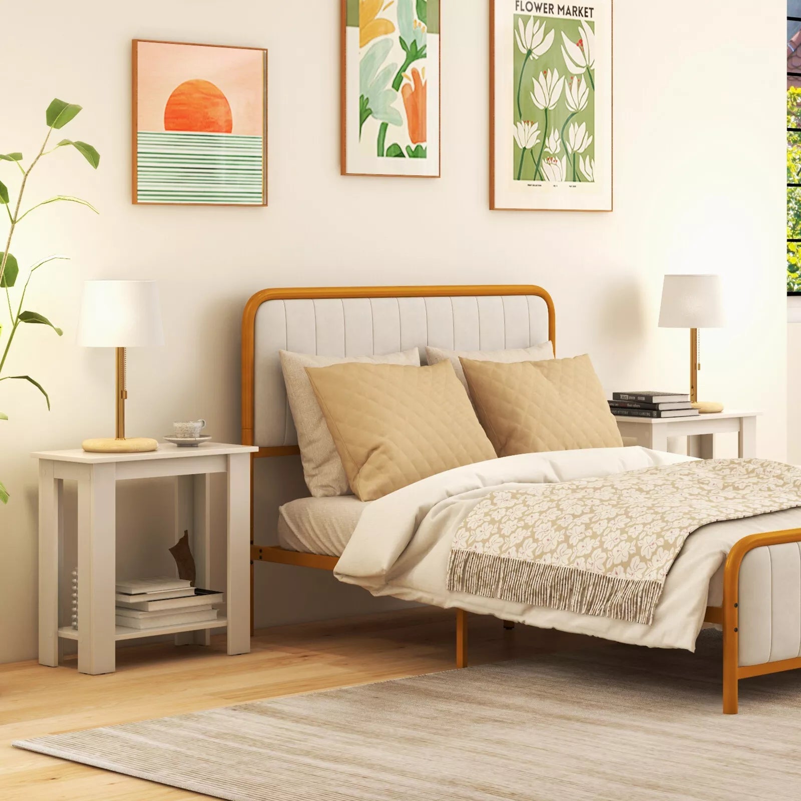 2-Tier End Table Modern Sofa Bedside Table Compact Nightstand w/Storage Shelf