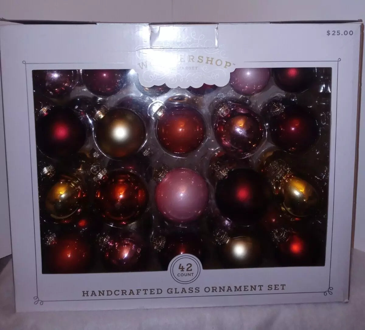 Wondershop Christmas Ornaments Red Pink Gold Handcrafted Glass Set of 40