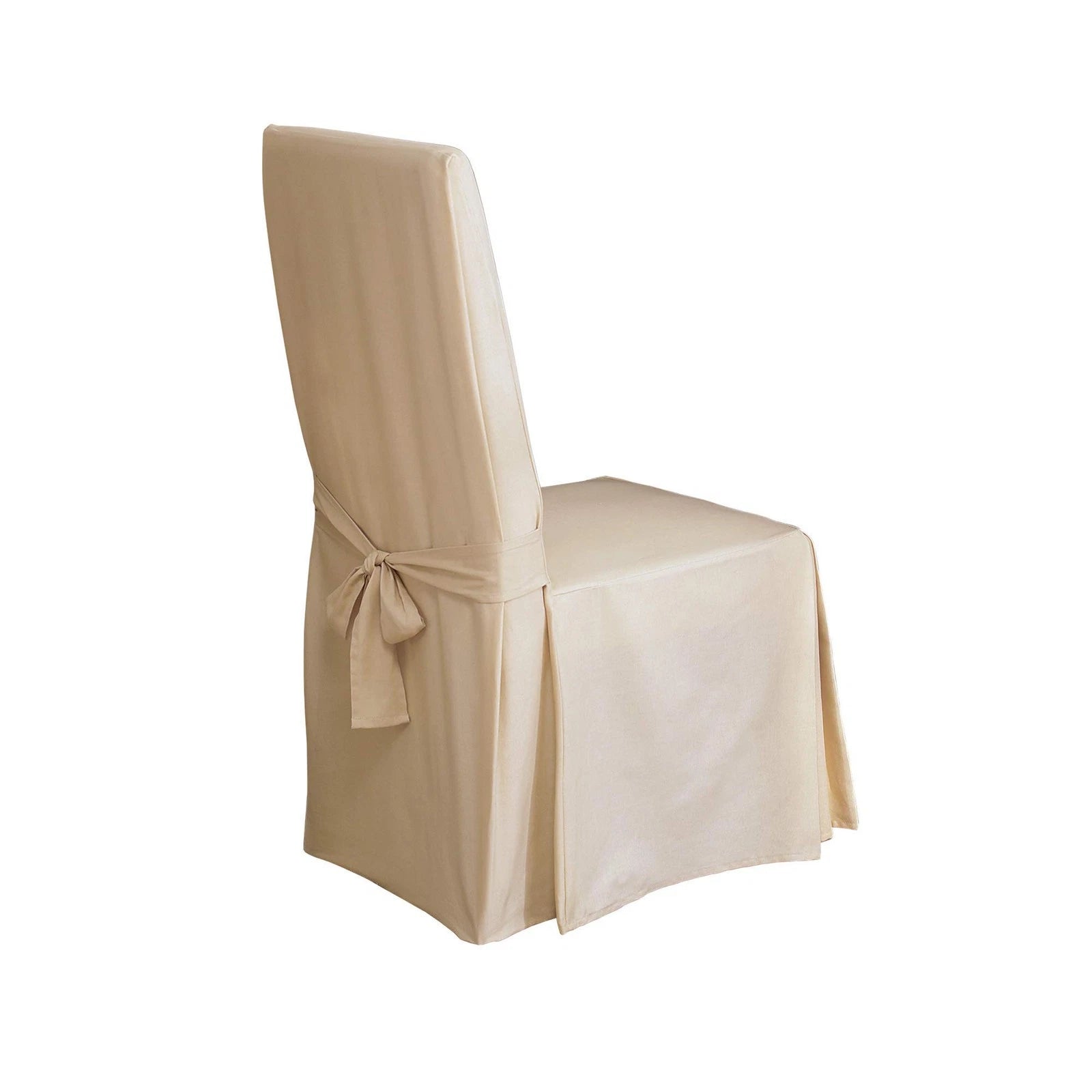 Natural Cotton Duck Long Dining Chair Slipcover Machine Washable Relaxed Fit