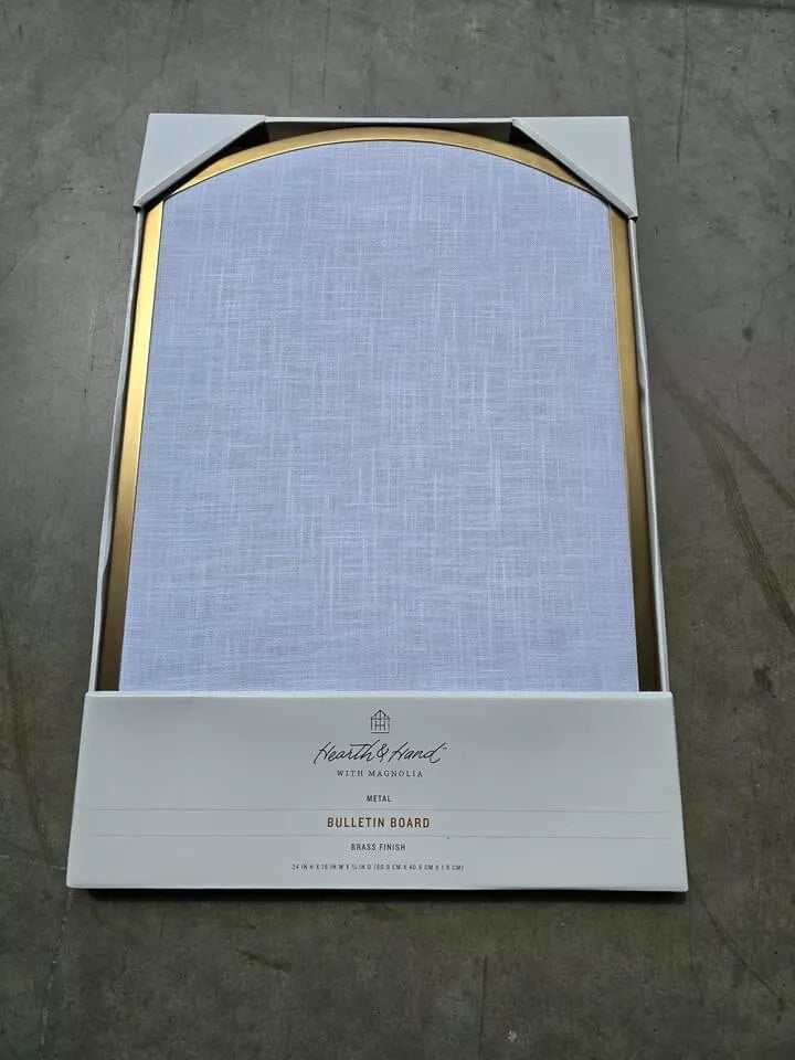 Brass Finish Bulletin Board with White Linen, final cut