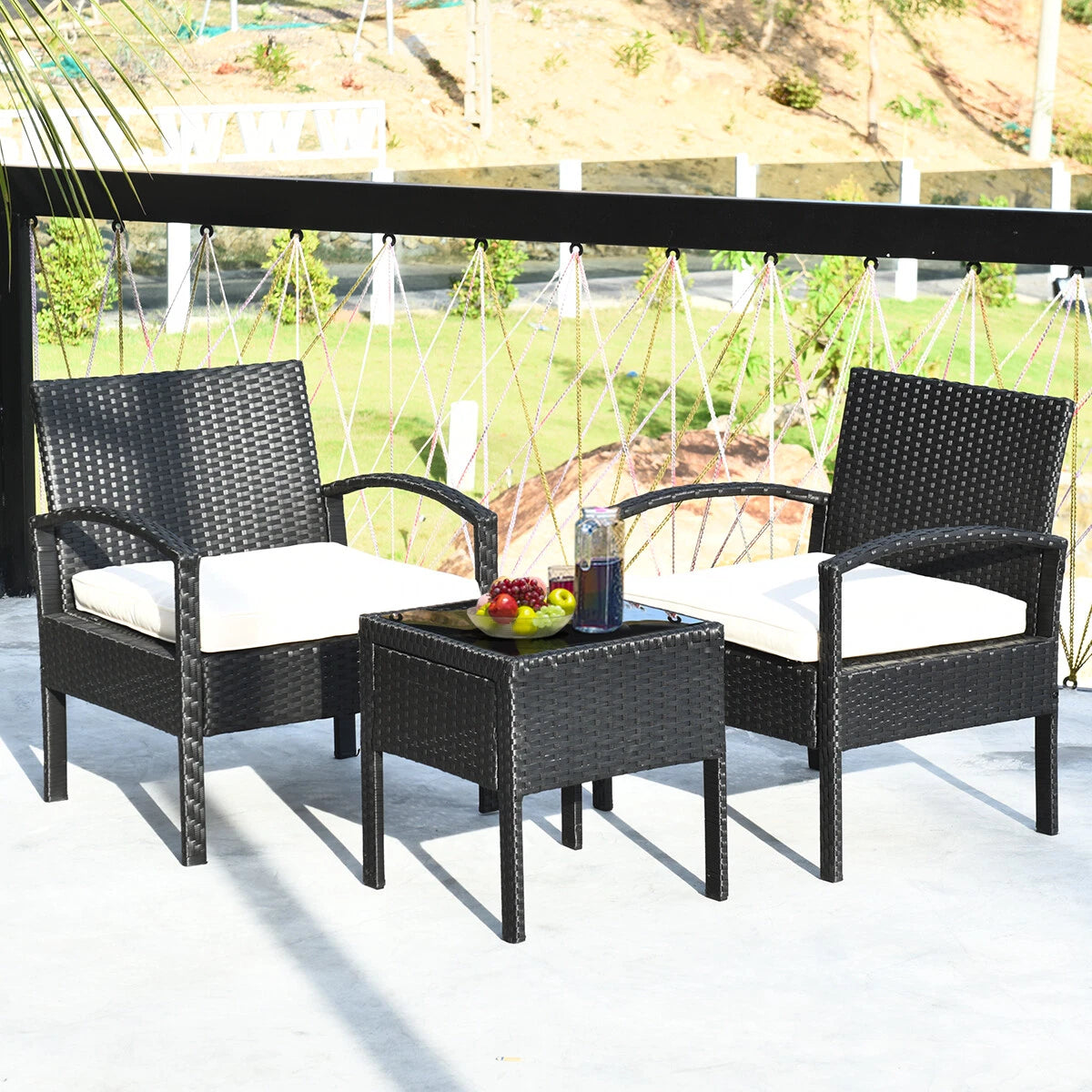 Patiojoy 2PCS Patio Rattan Furniture Set Conversation Sofa - SHOWROOM ITEM