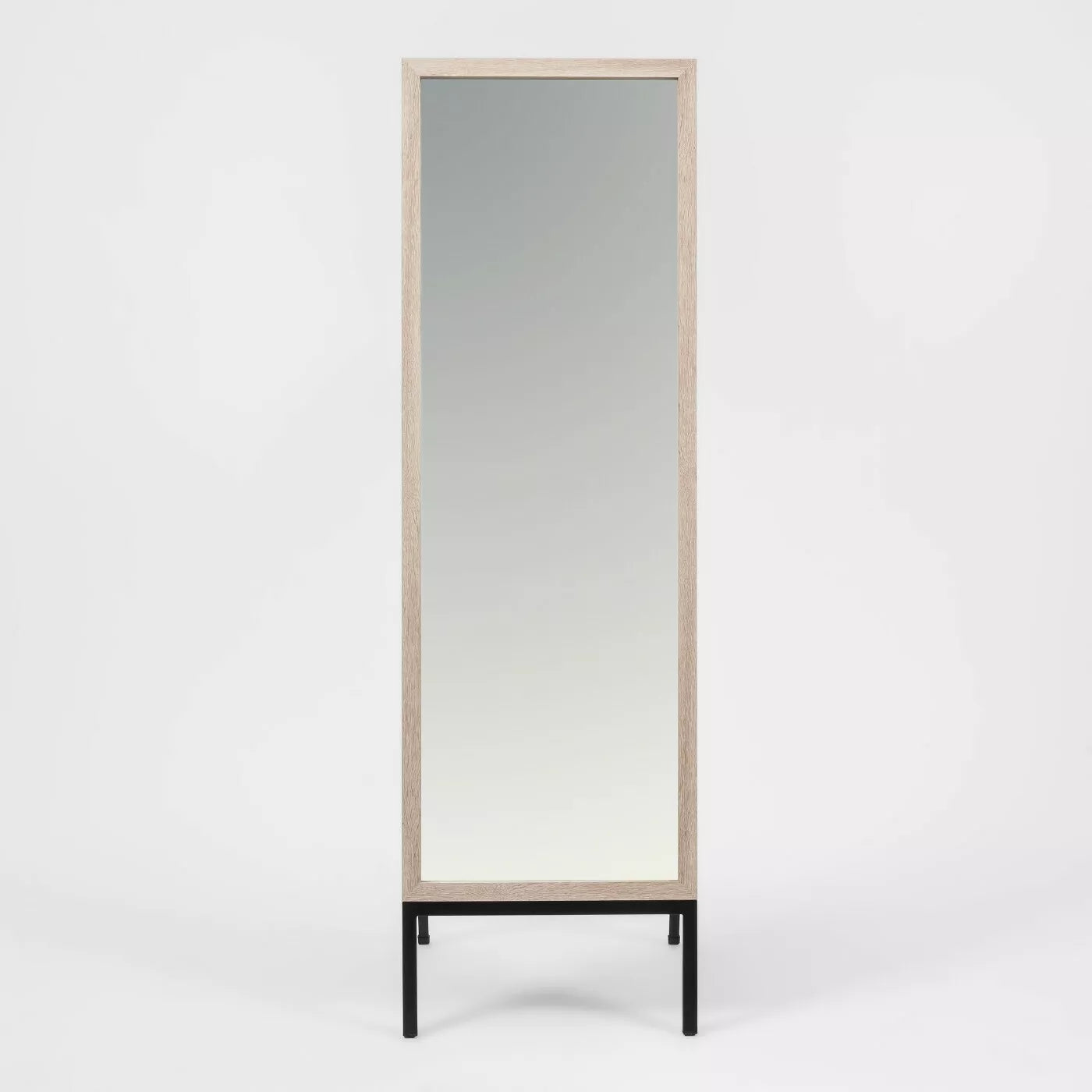 Oak and Metal Modern Floor Mirror Brown