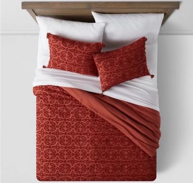 7-Piece King Jacquard Comforter & Sheet Set - Terra Cotta