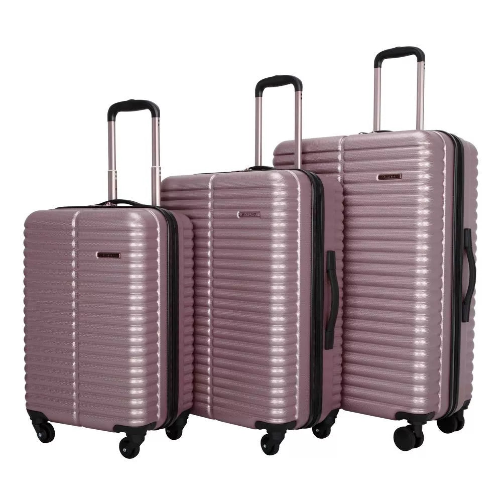 Skyline 3pc Hardside Checked Spinner Luggage Set - Rose Gold