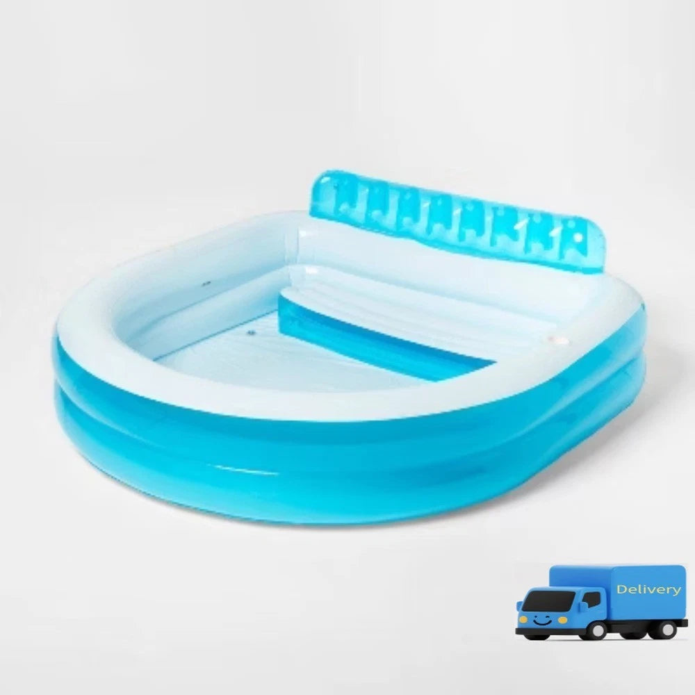 Family Pool with Bench Oval Kiddie Pool - PVC