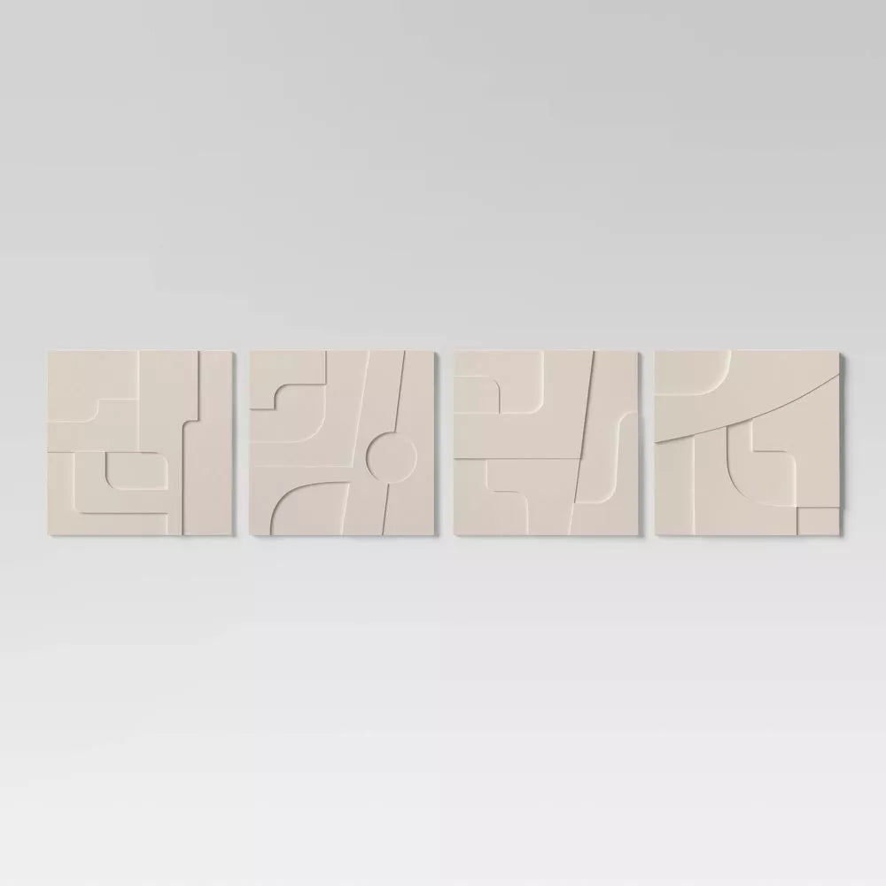 (Set of 4) 3D Decorative Graphic Tiles White