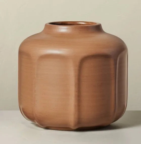 Faceted Stoneware Decorative Ceramic Vase Brown, final cut