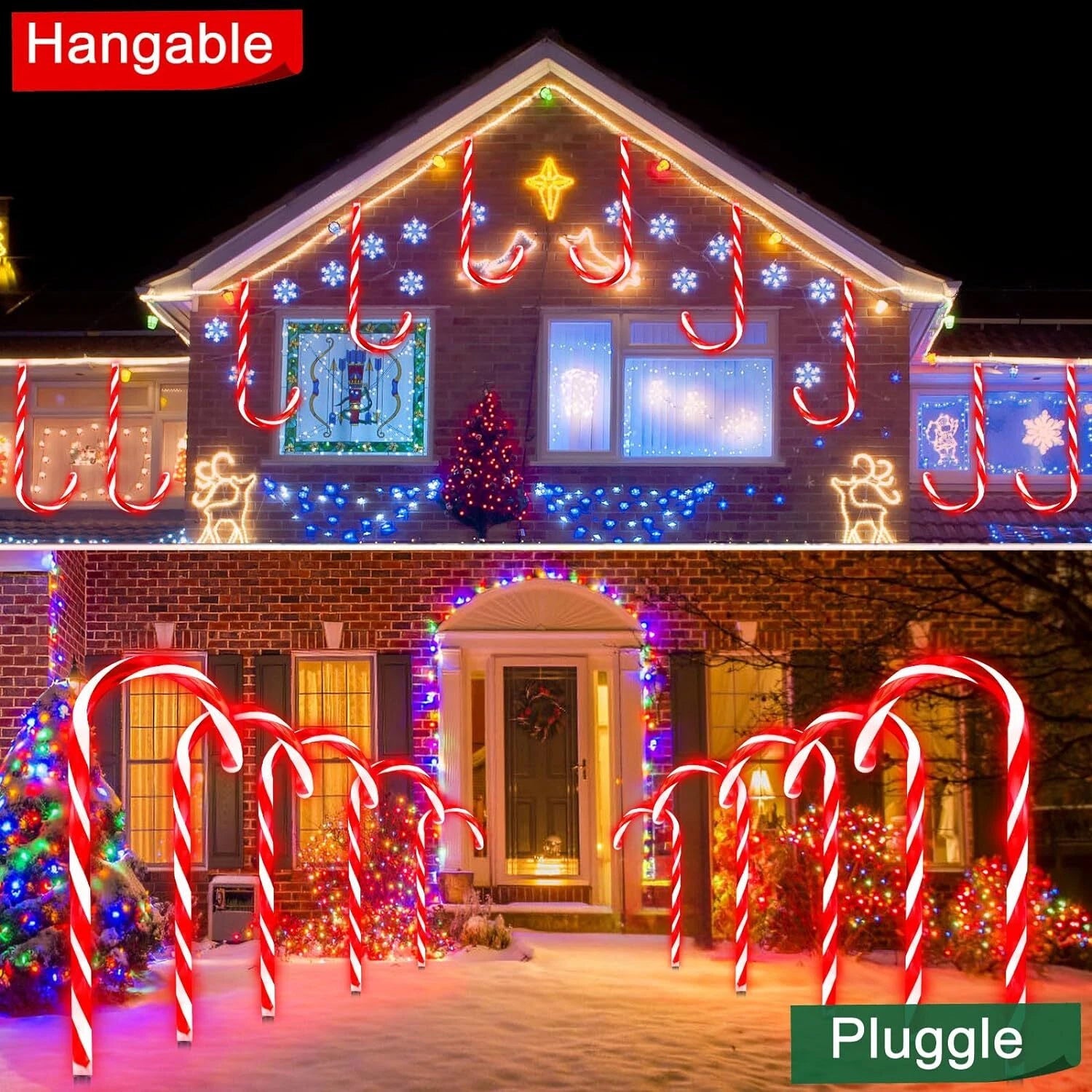 10 Pack Plug-in Candy Cane Pathway Markers Walkway Lights Xmas Decor Outdoor, final cut