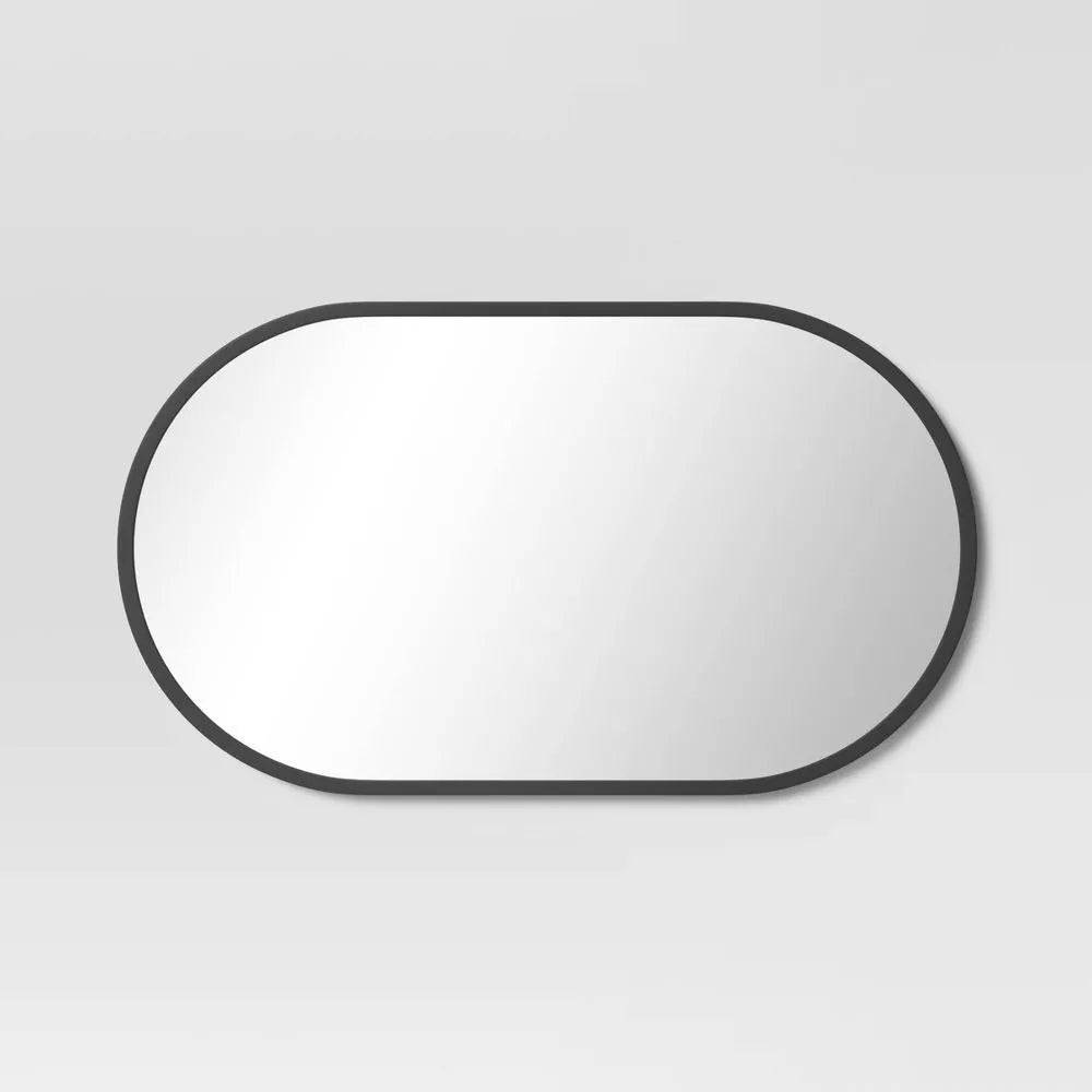 Metal Oval Pill Mirror Black