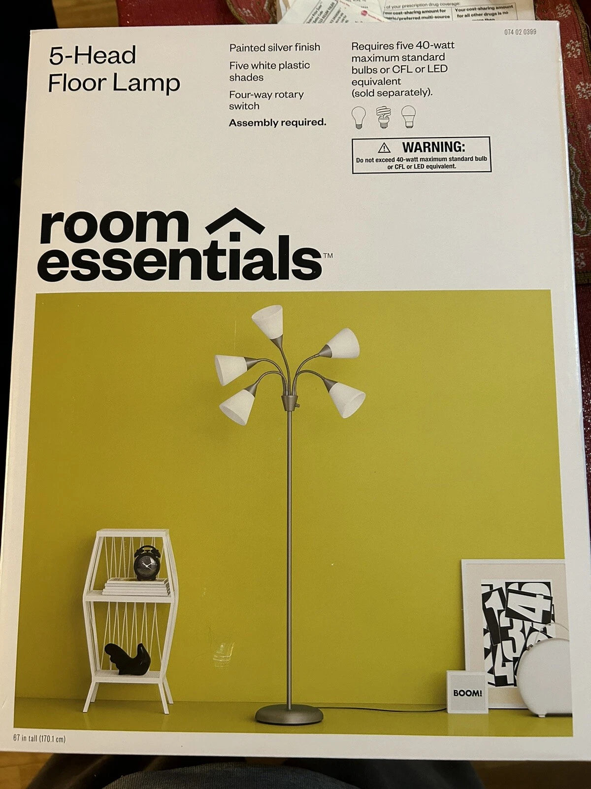 5 Head Floor Lamp White Silver Finish