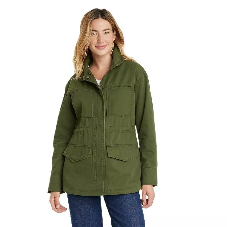 Women's Dark Green Full Zip Utility Military Field Jacket