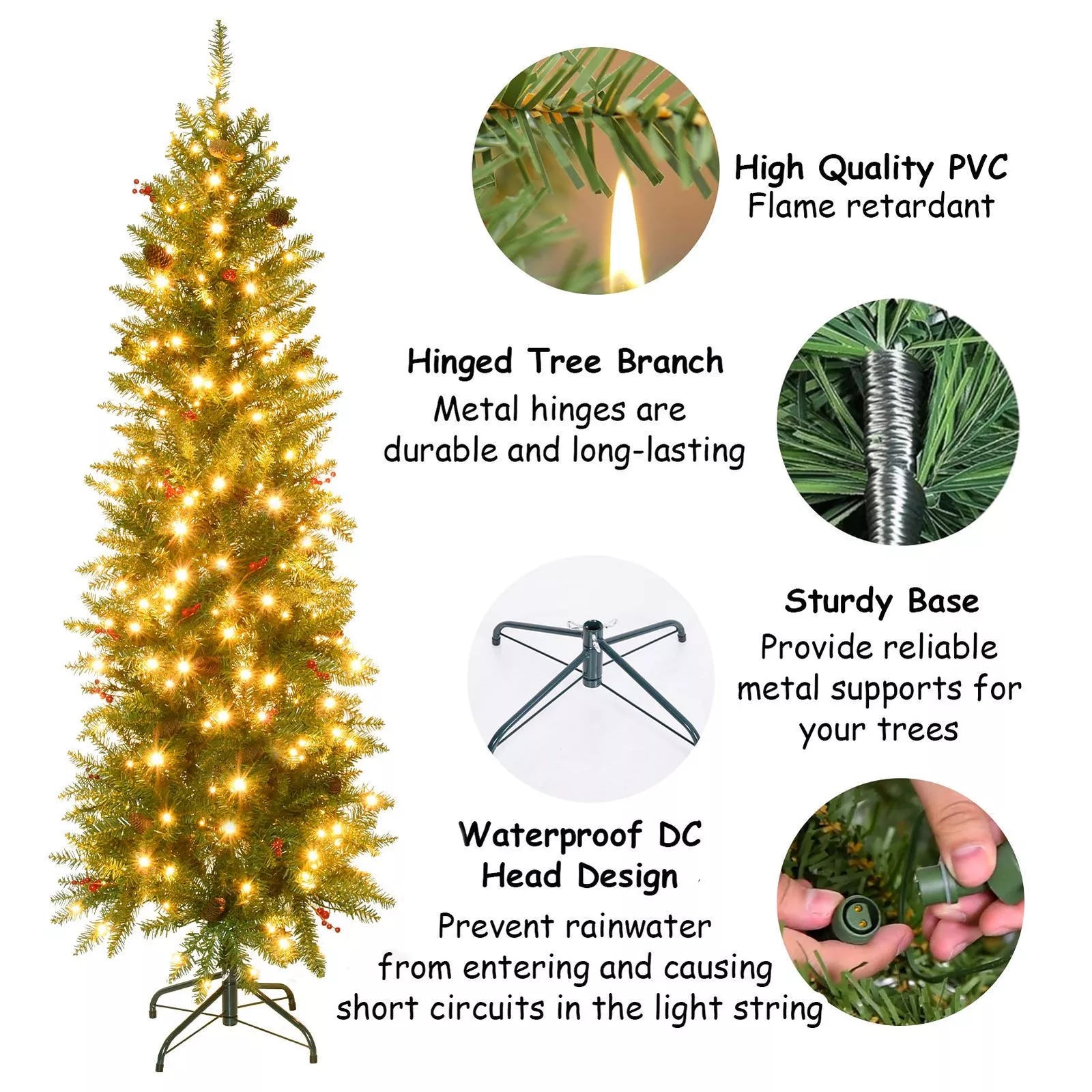 Pre-lit Slim Virginia Pine Artificial Christmas Tree Multicolor Lights