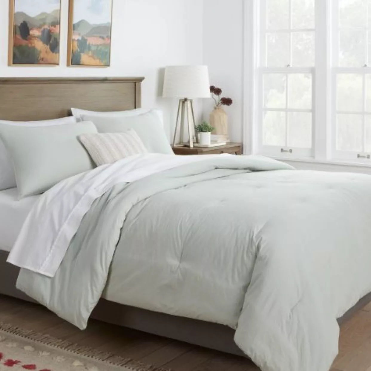 Washed Cotton Sateen Comforter & Sham Set Full / Queen Sage Green