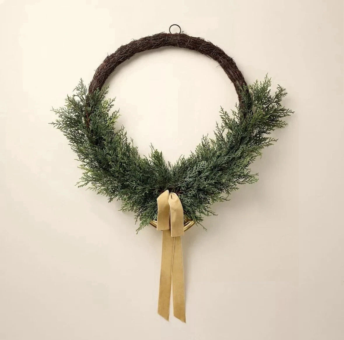 Artificial Cedar Wreath w/Bells & Ribbon, final cut – Salvage & Co Indy