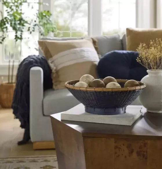 Round Bamboo Decorative Woven Bowl Slate Black