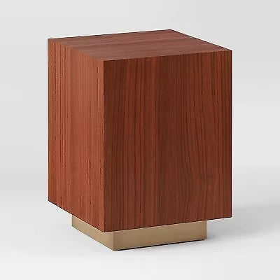 Wood and Metal Plinth Accent Table