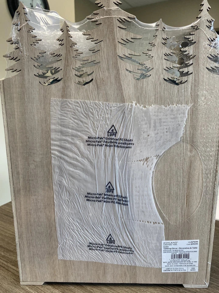 Ashland Christmas Wooden Advent Calendar 26 Pieces Green Roof Houses Trees Santa final cut