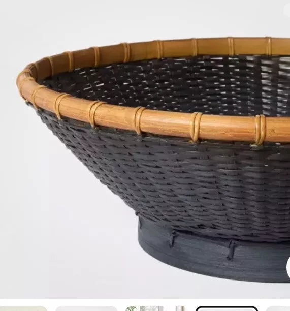 Round Bamboo Decorative Woven Bowl Slate Black