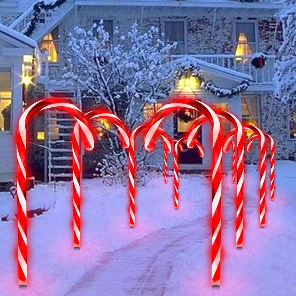 10 Pack Plug-in Candy Cane Pathway Markers Walkway Lights Xmas Decor Outdoor, final cut