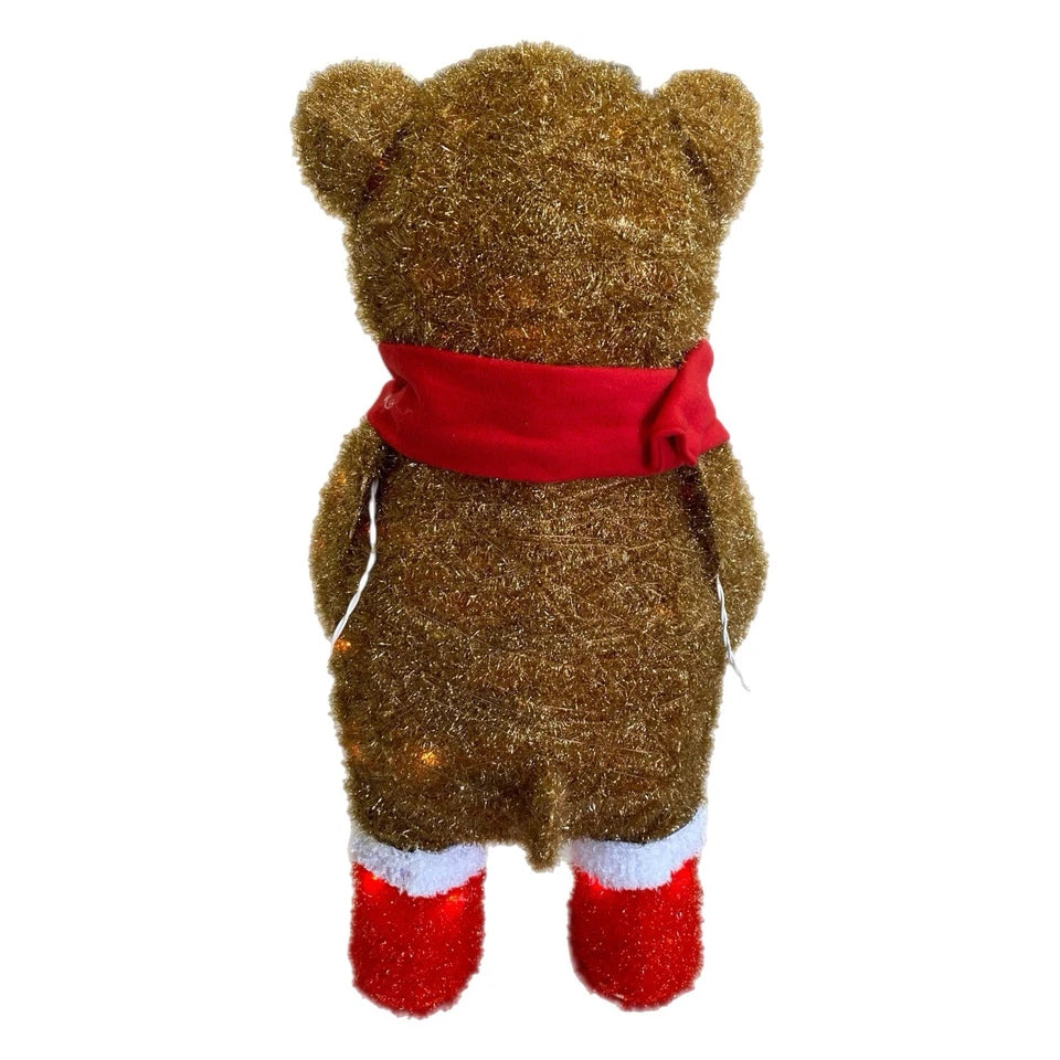 Holiday Tinsel Bear Light Up Display Holding Presents Has Scarf