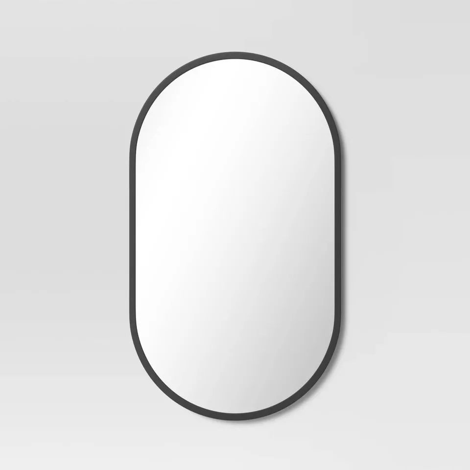 Metal Oval Pill Mirror Black