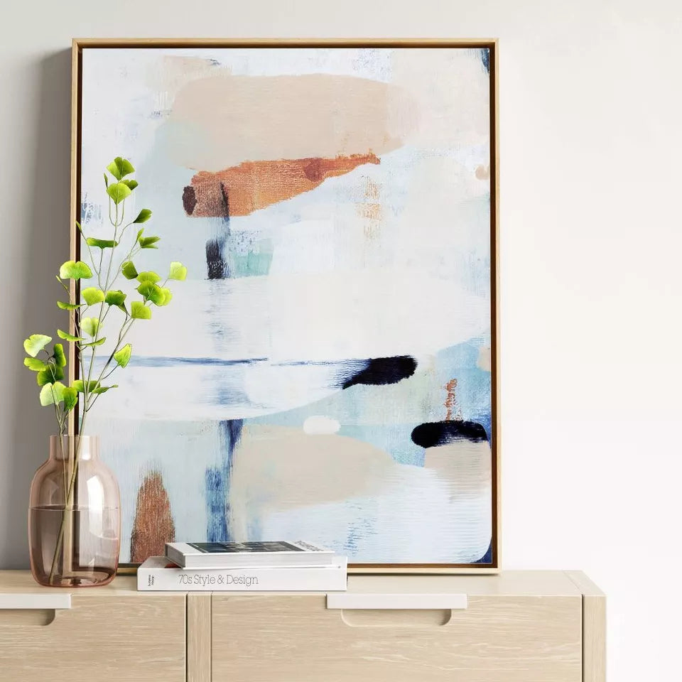 Abstract Framed Wall Art Canvas Beige - Set of 2