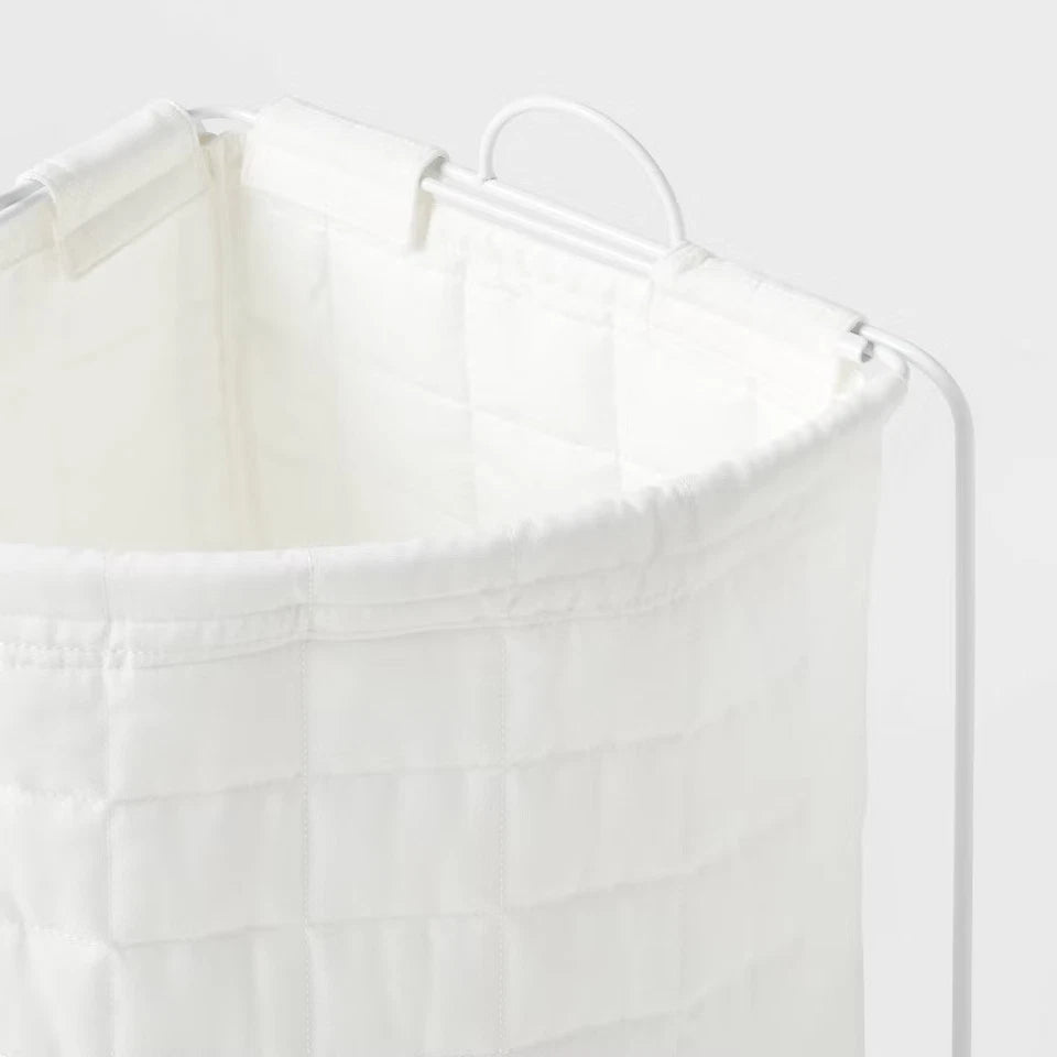 Quilted Collapsible Corner Kids' Laundry Basket Hamper Canvas White