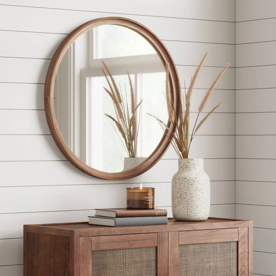 Classic Wood Round Mirror Natural, Final Cut