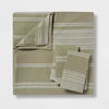 Full/Queen Cotton Woven Stripe DUVET COVER & Sham Set Moss Green/W