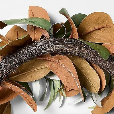 XL Magnolia and Olive Artificial Wreath with Ribbon Brown, final cut