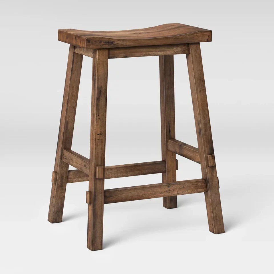 Backless Saddle Counter Stool Bar Distressed Wood Brown
