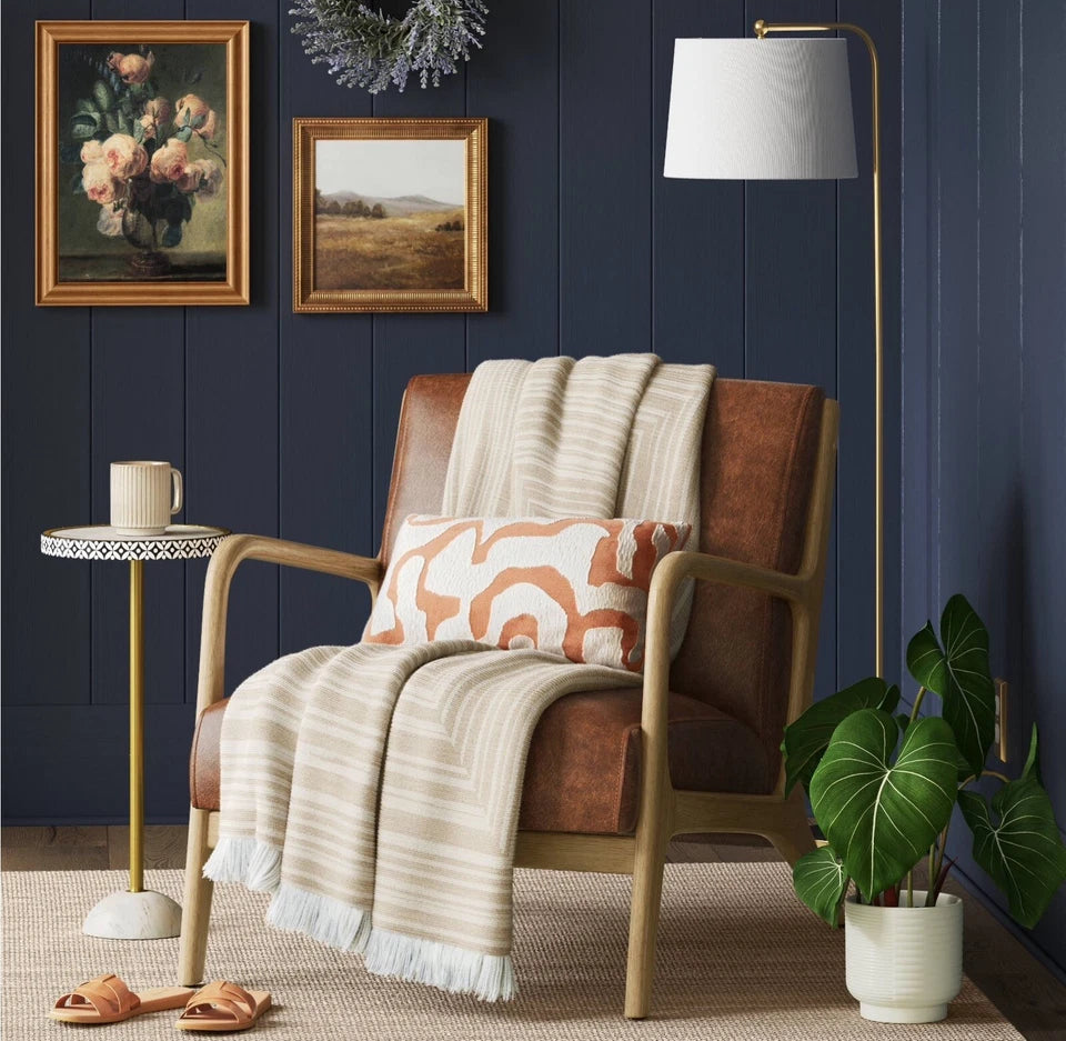 Square Pattern Chenille Woven Throw Blanket Beige
