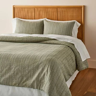 3pc Full/Queen Washed Loop Stripe Duvet Cover Bedding Set Sage Green