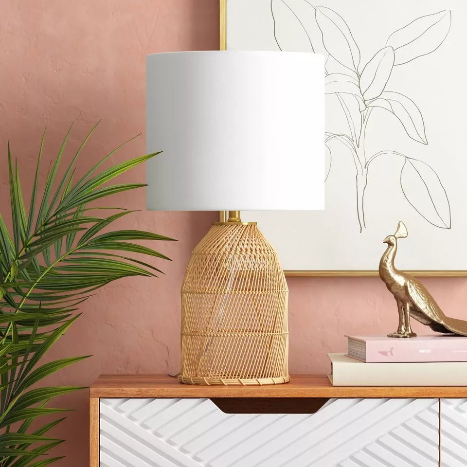 Rattan Diagonal Weave Table Lamp Tan