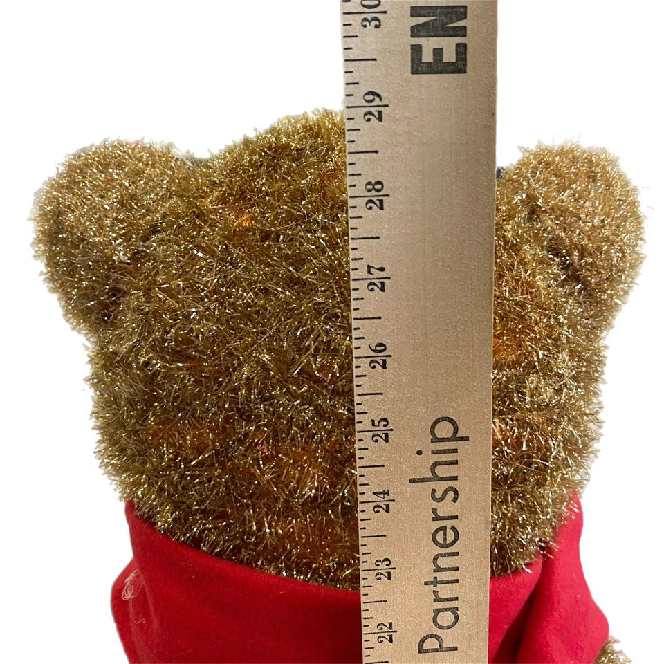 Holiday Tinsel Bear Light Up Display Holding Presents Has Scarf