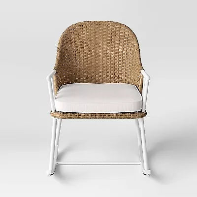 Windsor Steel & Wicker Outdoor Patio Chair, Rocking Chair White