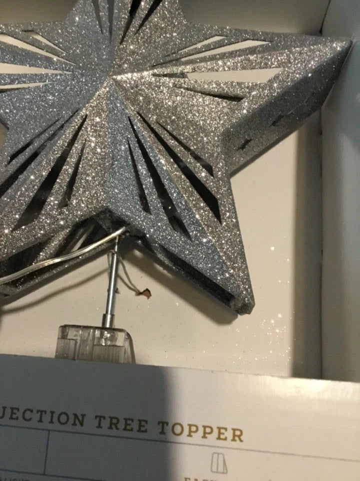 Tree Topper Christmas LED Lit Projection Lights Silver Glitter Star, final cut
