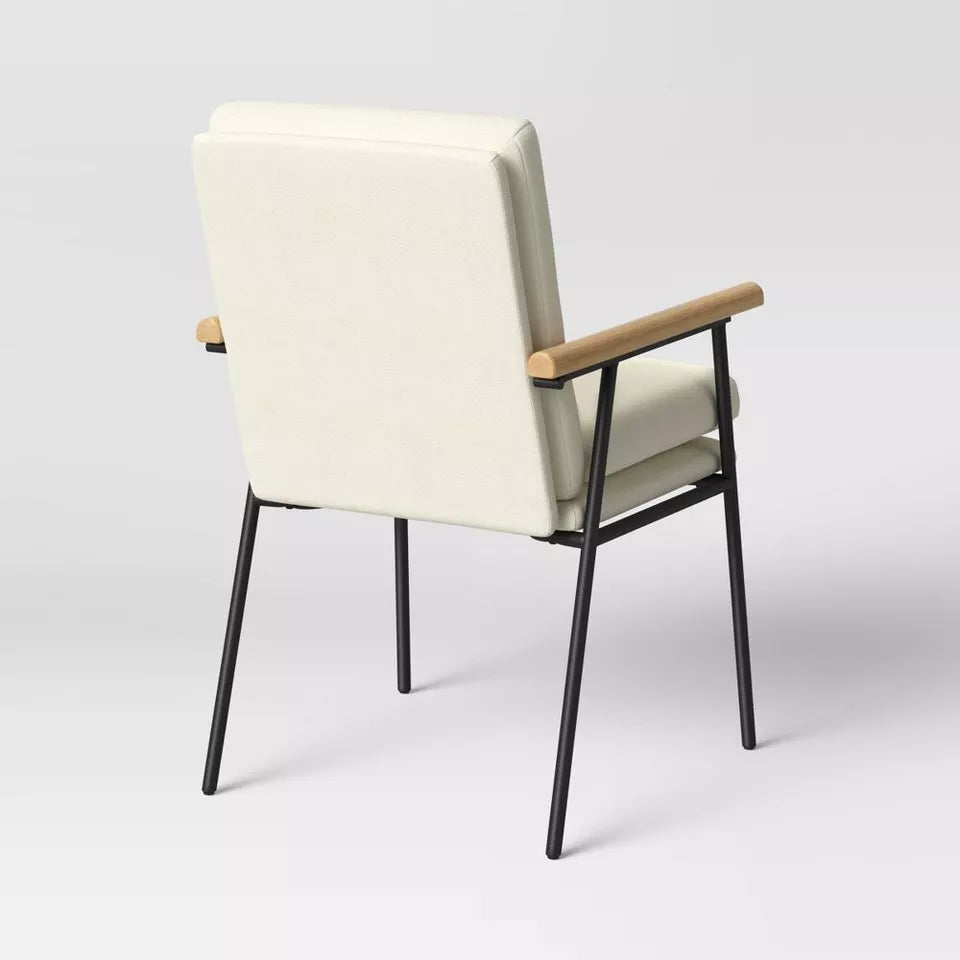 No back cushioned Lewes Wood Arm Upholstered Dining Chair with Metal Legs