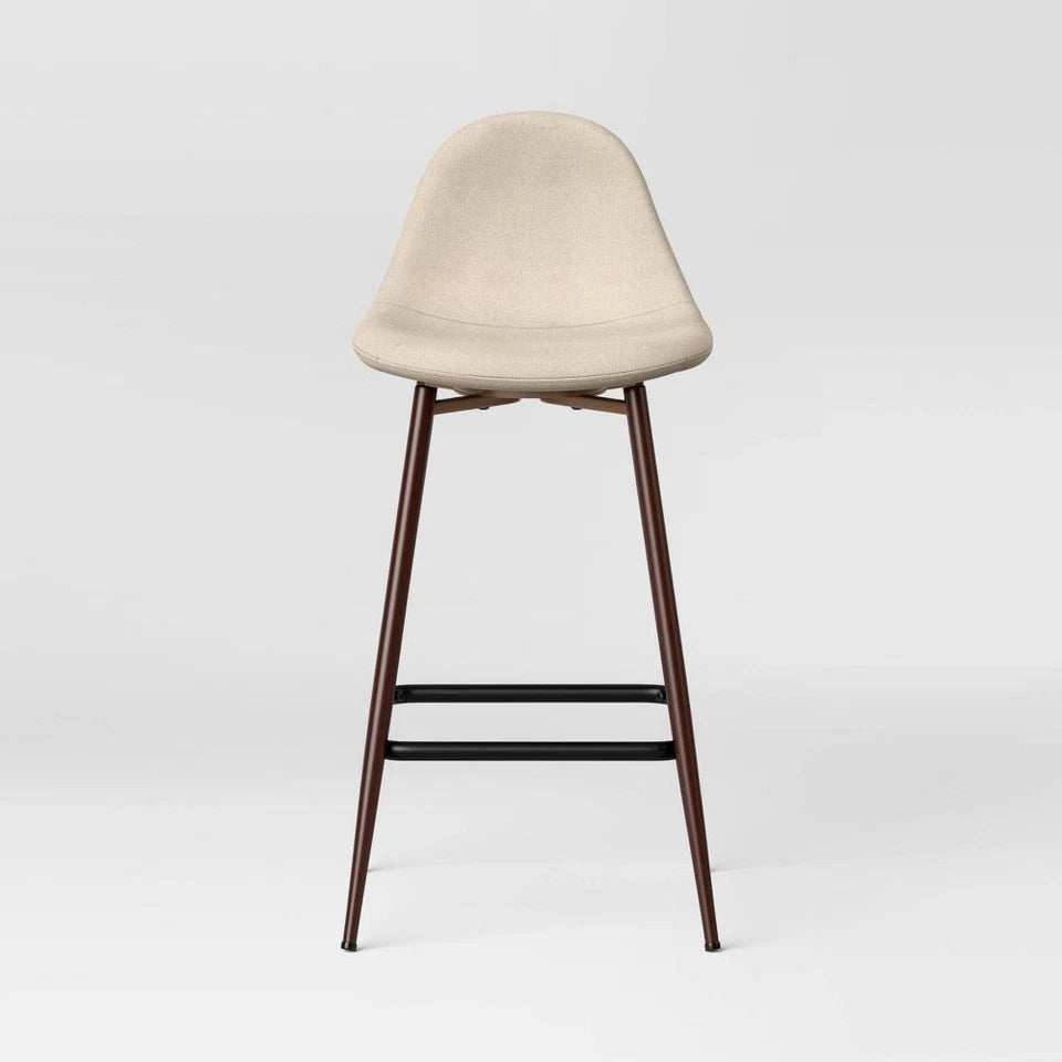Curved Back Counter Stool Bar Round Mid-Century Metal Cream